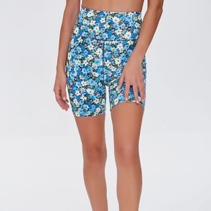 Forever 21 Blue Floral Print High Rise Biker Shorts NWT Size Small